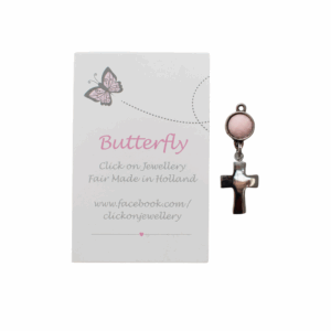 Pink Butterfly Pendant - Cross sign