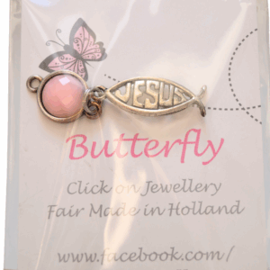 Pink Butterfly Pendant  - Jesus sign