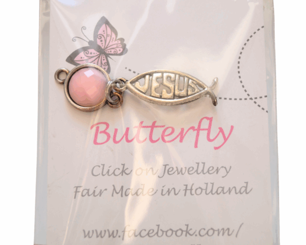 Pink Butterfly Pendant  - Jesus sign