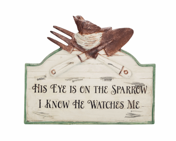 Resin plaque "His eye is on the sparrow"