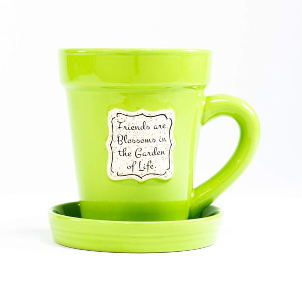Ghiveci ceramic tip cană - Friends are blossoms in the garden of life