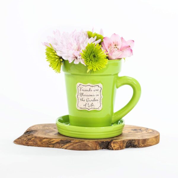 Ghiveci ceramic tip cană - Friends are blossoms in the garden of life
