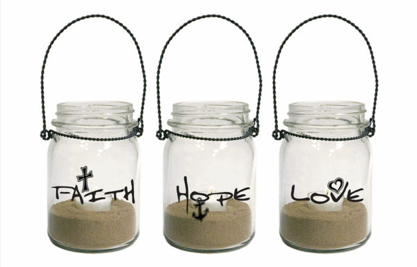 Set lămpi solare tip borcan - Faith, Hope and Love