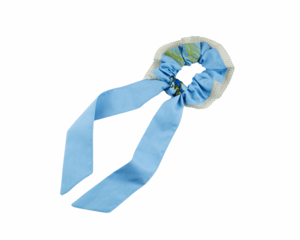 Hair elastic with light blue ribbon